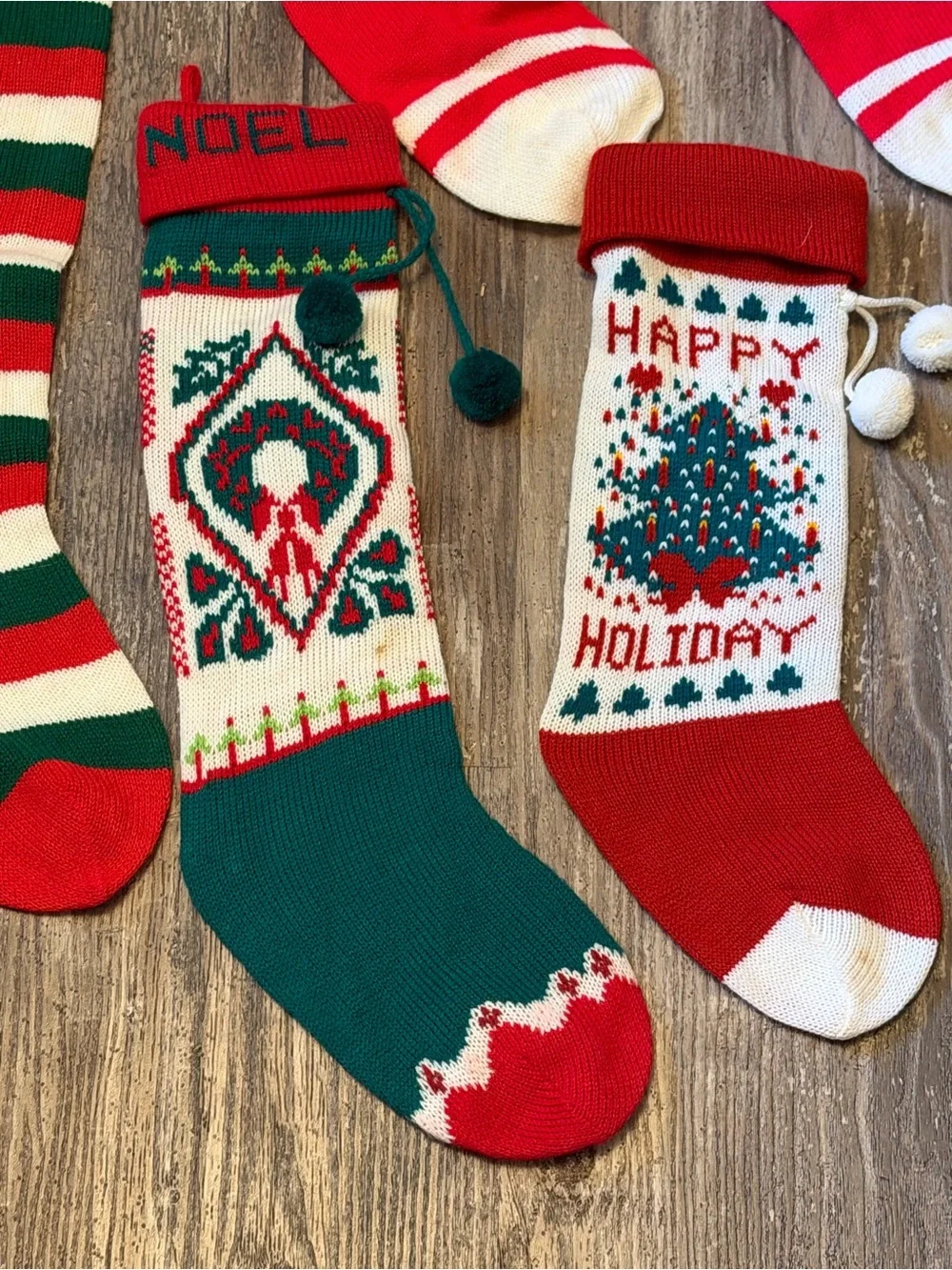 Vintage Knit Christmas Stockings Set Of 6